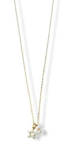 COLLAR MINI PERLA Y ESTRELLA CIRCONIA DORADO