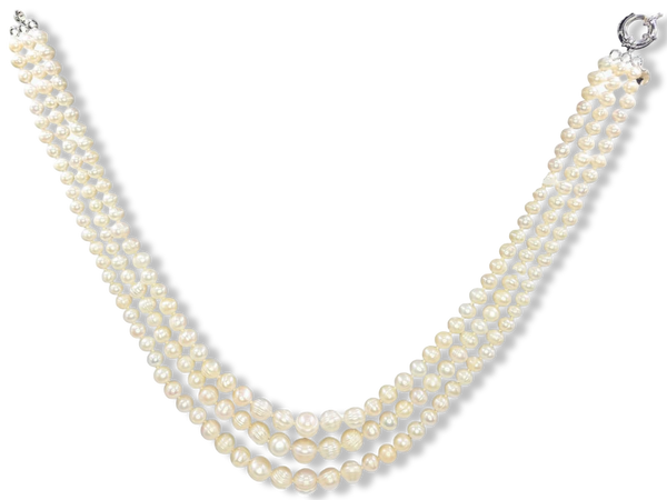 COLLAR PERLA 3 HILOS CLÁSICO PLATEADO
