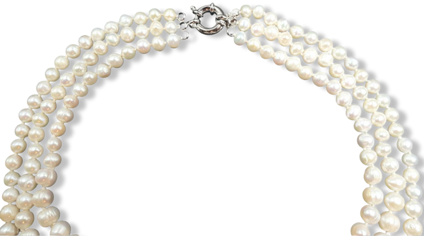 COLLAR PERLA 3 HILOS CLÁSICO PLATEADO