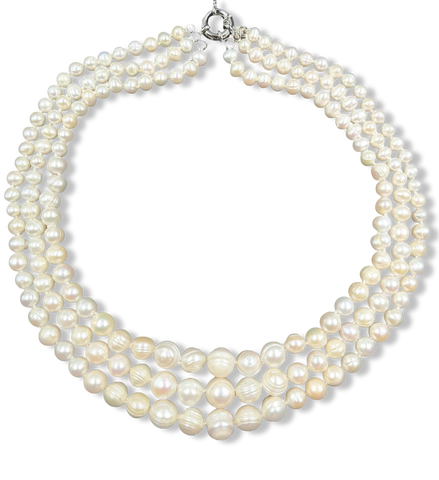 COLLAR PERLA 3 HILOS CLÁSICO PLATEADO