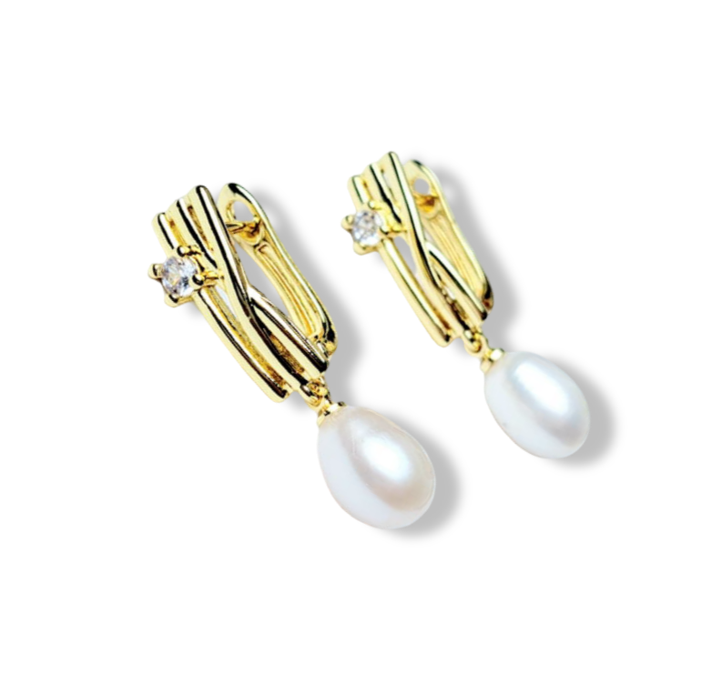 ARETE PERLA GOTA CIRCONIA EN DETALLE DORADO