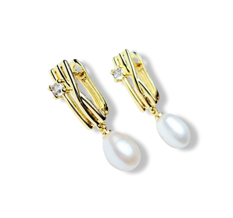ARETE PERLA GOTA CIRCONIA EN DETALLE DORADO