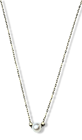 COLLAR CADENA PERLA BLANCA DORADO