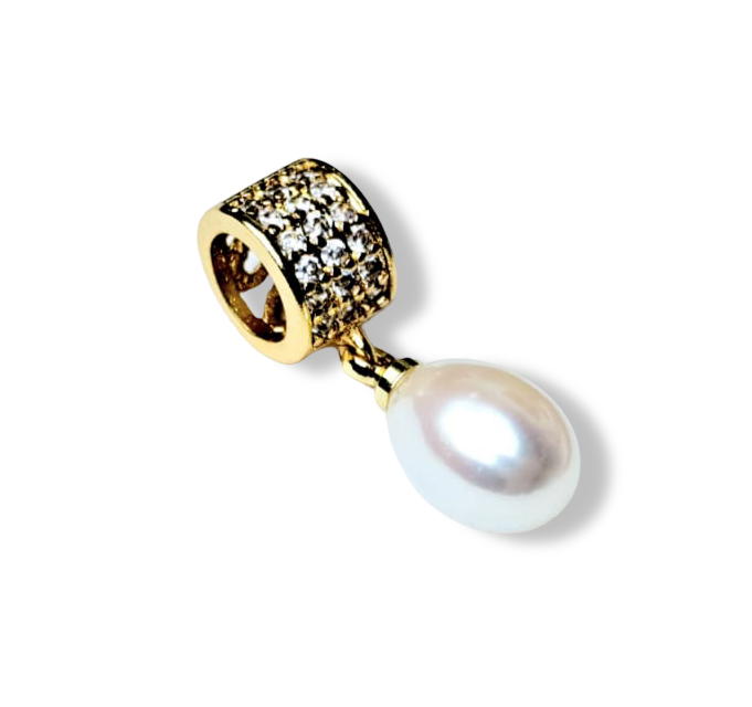 DIJE PERLA GOTA BLANCA CIRCONIA DORADO