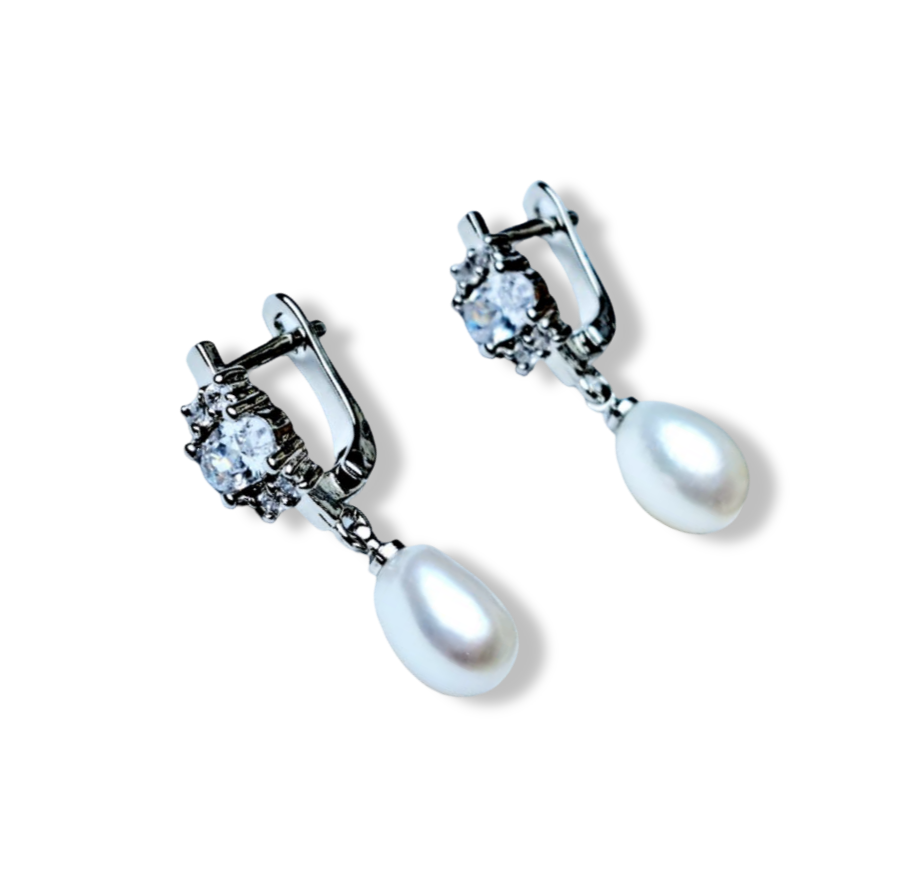 ARETE PERLA GOTA CIRCONIAS PLATEADO