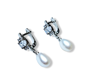 ARETE PERLA GOTA CIRCONIAS PLATEADO