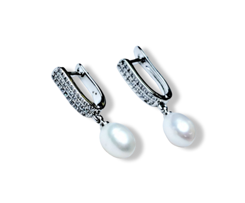 ARETE PERLA GOTA CIRCONIAS PLATEADO