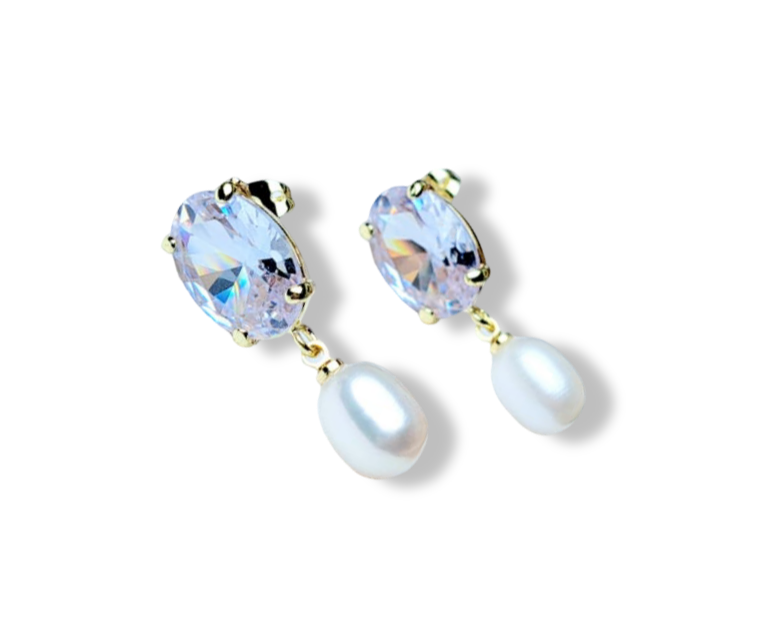 ARETE PERLA GOTA CRISTAL BLANCO DORADO