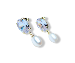 ARETE PERLA GOTA CRISTAL BLANCO DORADO