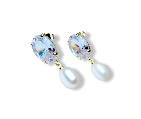 ARETE PERLA GOTA CRISTAL BLANCO DORADO