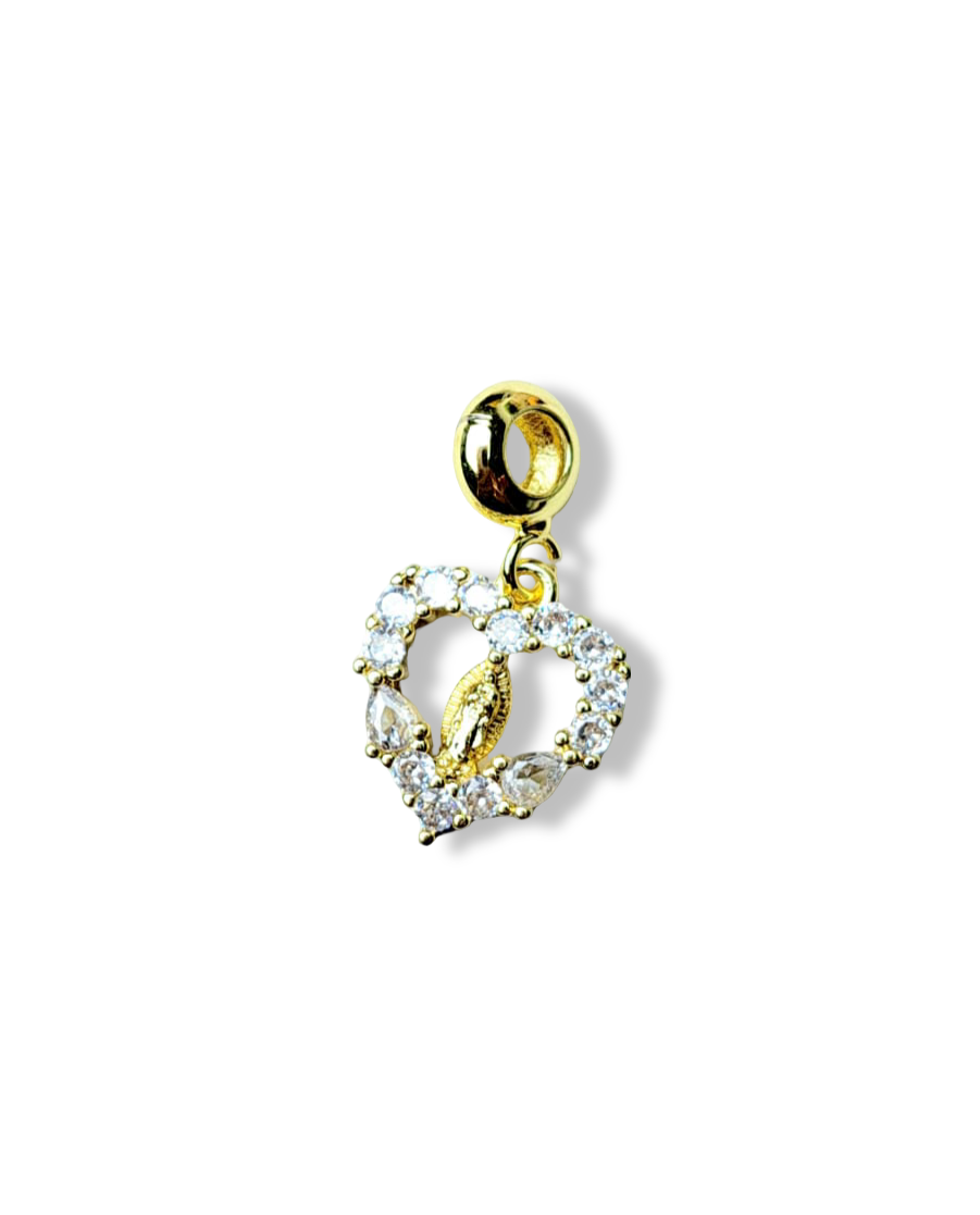 DIJE CHARM CORAZÓN VIRGEN CRISTAL DORADO