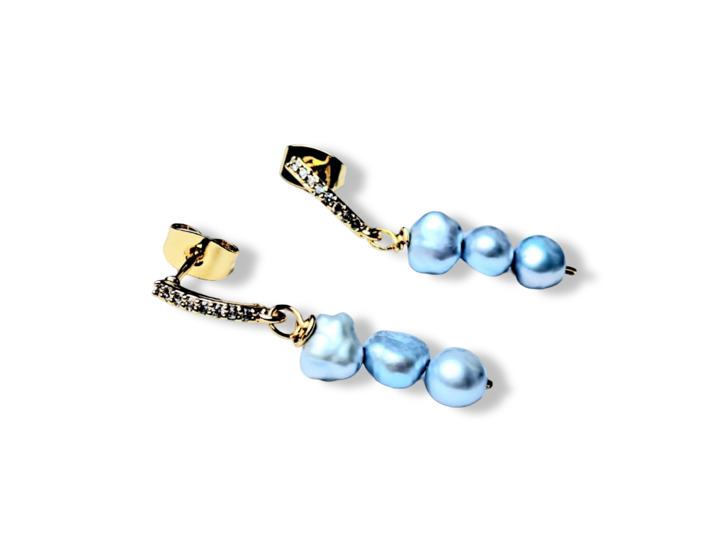 ARETE PERLA IRREGULAR GRIS Y CIRCONIA DORADO