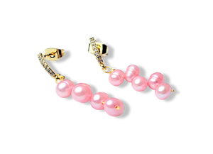 ARETE PERLA IRREGULAR ROSA Y CIRCONIA DORADO