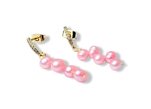 ARETE PERLA IRREGULAR ROSA Y CIRCONIA DORADO