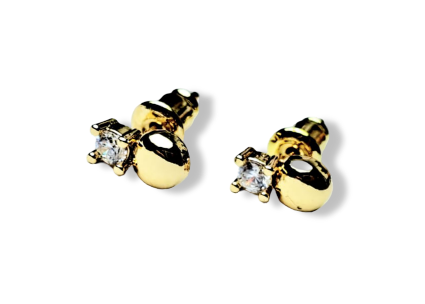 ARETE BOTONCITO Y CIRCONIA DORADO