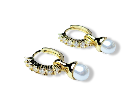 ARETE ARRACADA BLANCO PERLA DORADO