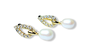 ARETE PERLA GOTA Y GOTA CIRCONIAS DORADO