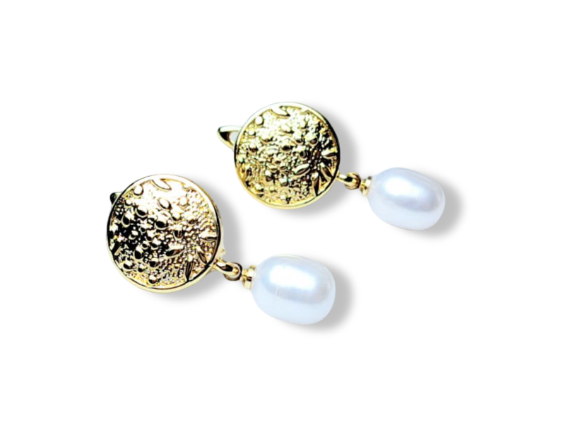 ARETE PERLA GOTA Y CIRCULO DORADO