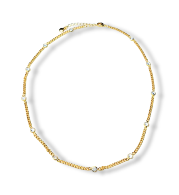 COLLAR CADENA Y CRISTAL DORADO