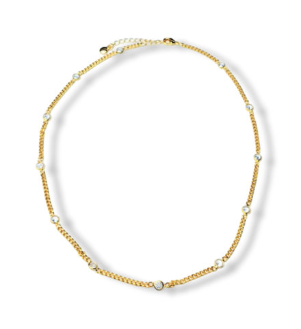 COLLAR CADENA Y CRISTAL DORADO