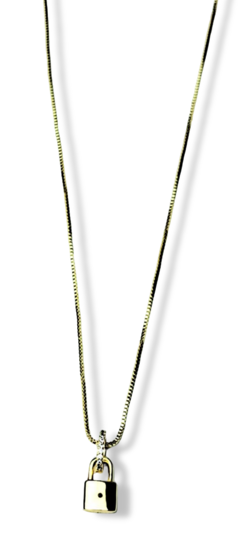 COLLAR CANDADO Y CIRCONIAS DORADO