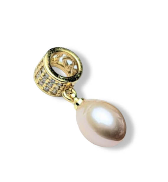 DIJE PERLA MELÓN GOTA Y CIRCONIAS DORADO