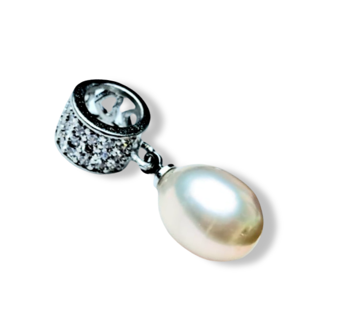 DIJE PERLA GOTA MELÓN CIRCONIA PLATEADO