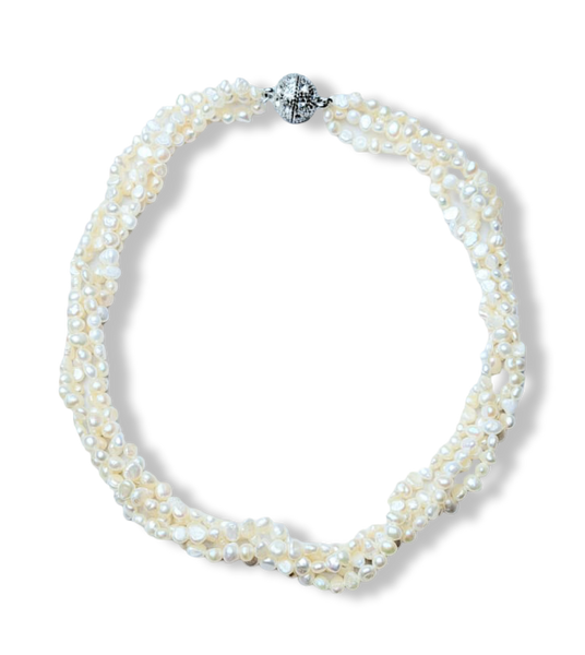 COLLAR LARGO PERLA IRREGULAR IMÁN CIRCONIA PLATEADO