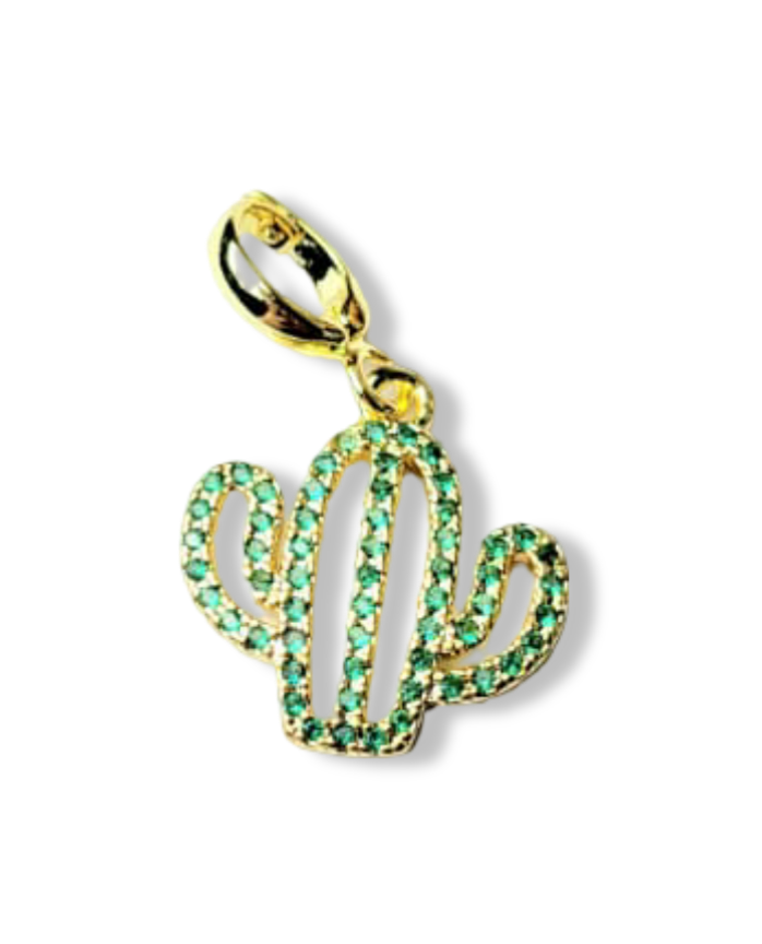 DIJE CACTUS VERDE CIRCONIA DORADO