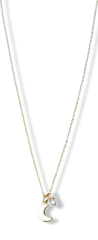 COLLAR MINI PERLA Y LUNA DORADO