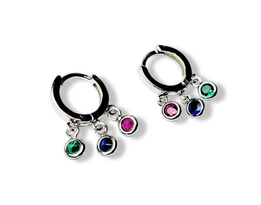 ARETES CÍRCULOS COLORES PLATEADO