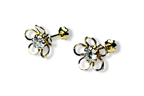 ARETE BROQUEL FLOR MARGARITA CRISTAL DORADO
