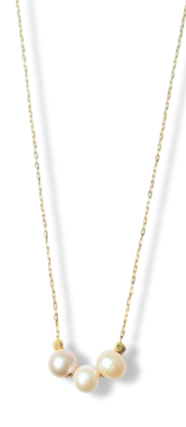 COLLAR TRES PERLAS COLORES DORADO