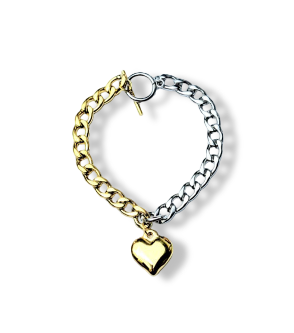 PULSERA WATERPROOF ESLABÓN CORAZÓN PLATEADO DORADO
