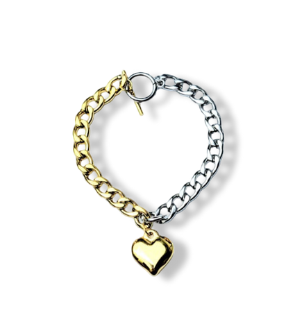 PULSERA WATERPROOF ESLABÓN CORAZÓN PLATEADO DORADO