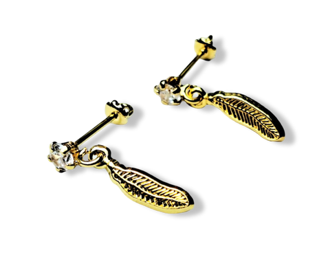 ARETE BROQUEL PLUMA Y CIRCONIA DORADO