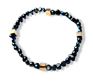 PULSERA PERLA IRREGULLAR NEGRA Y PIRITA