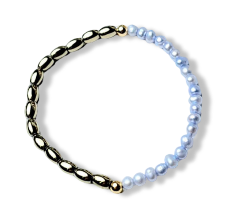 PULSERA PERLA LILA Y HEMATITA DORADO