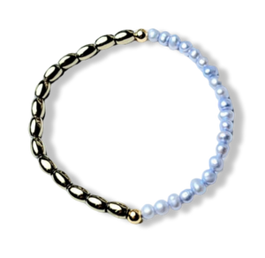 PULSERA PERLA LILA Y HEMATITA DORADO