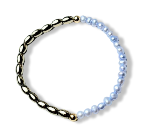 PULSERA PERLA LILA Y HEMATITA DORADO