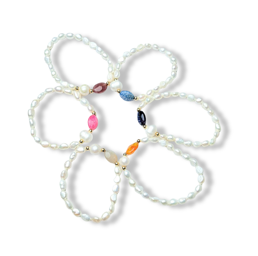 PULSERA PERLA ROUND Y ÁGATA DORADO