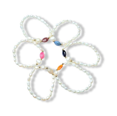 PULSERA PERLA ROUND Y ÁGATA DORADO