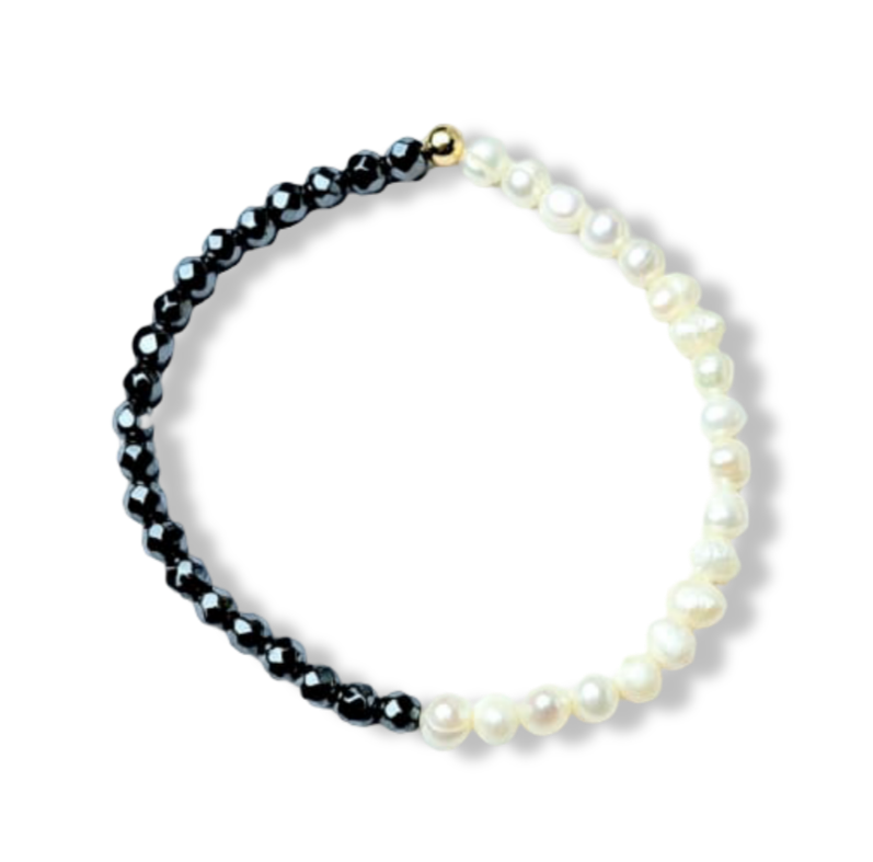 PULSERA PERLA BARROCA Y PIRITA DORADO
