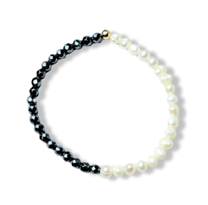 PULSERA PERLA BARROCA Y PIRITA DORADO
