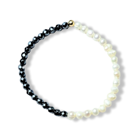 PULSERA PERLA BARROCA Y PIRITA DORADO