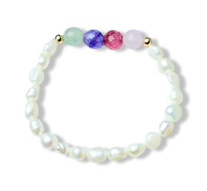 PULSERA PERLA Y AGATAS DE COLORES DORADO