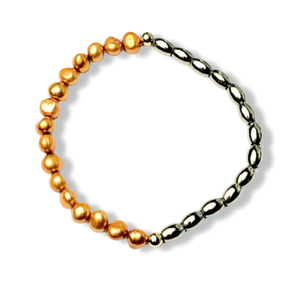 PULSERA PERLA NARANJA Y HEMATITA DORADO