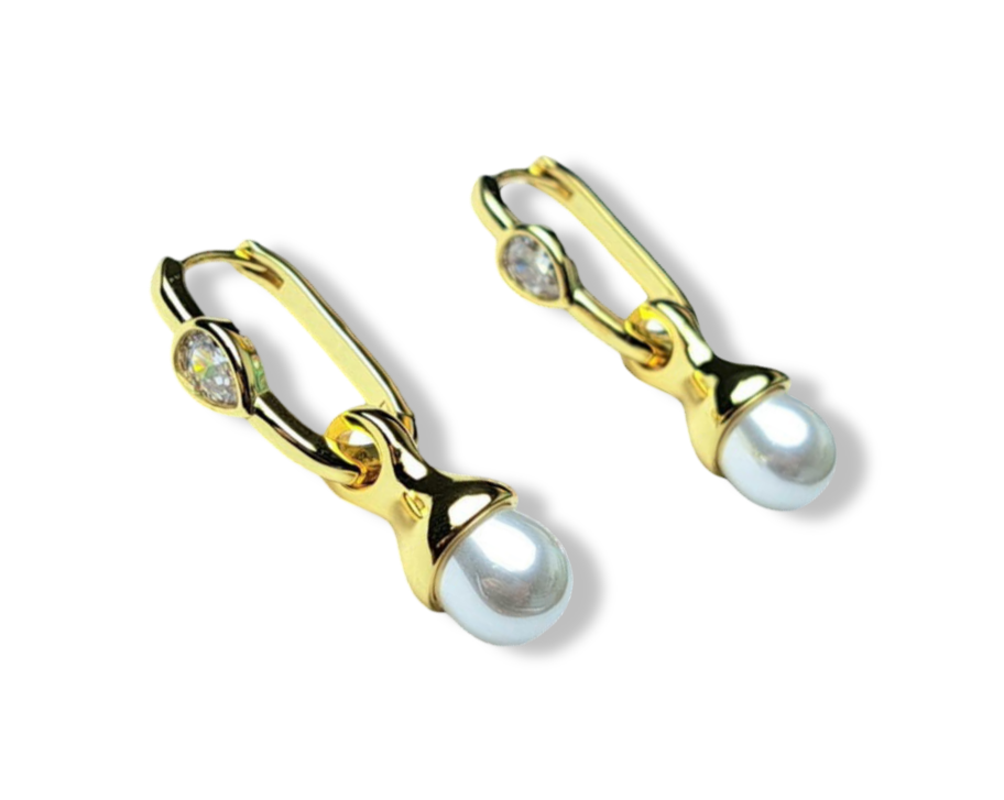 ARETE POLVO DE PERLA CIRCONIA DORADO