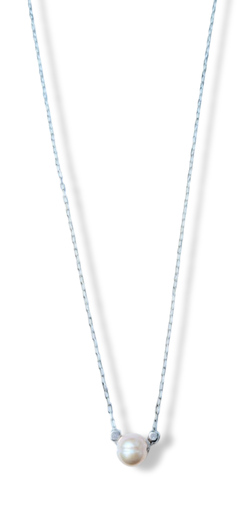COLLAR PERLA ROSA PLATEADO
