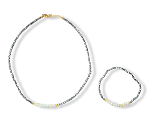 SET PERLA Y CRISTAL GRIS DORADO